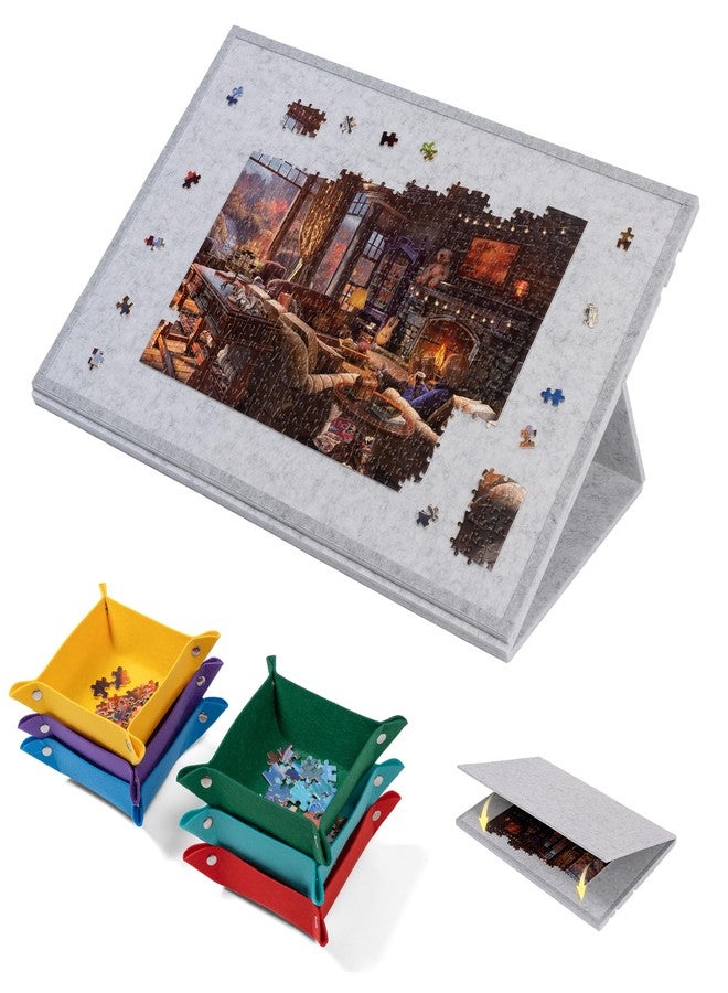 Lavievert 1000 Piece Tilting Puzzle Board with 2-in-1 Stand & Cover, Adjustable Felt Mat Plateau with 6 Colored Sorting Trays, Lightweight Portable Jigsaw Puzzle Table with Non-Slip Surface for Adults - Image 1
